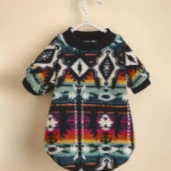 Boho Southwestern Dog Sweater Multicolor Plush Thickened Pet Sweatshirt Size M - Picture 2 of 10